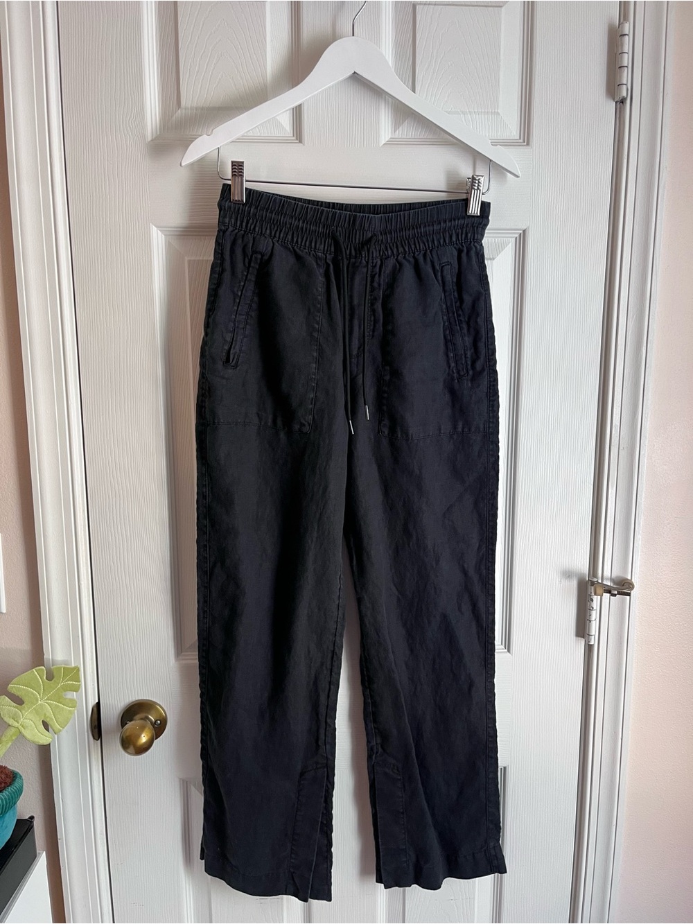 Athleta Retreat Black Linen High Rise Wide Leg Pants